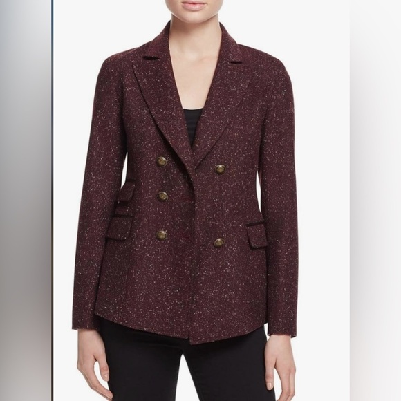 Rebecca Minkoff Nevin Wine Wool Blend Blazer Speckle Double Breasted Women Sz 2 - Picture 1 of 11